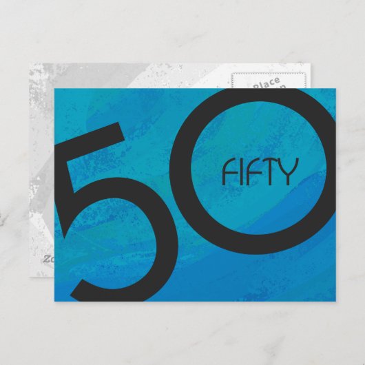 Blue 50 Decade Birthday Briefkaart (Voorkant / Achterkant)