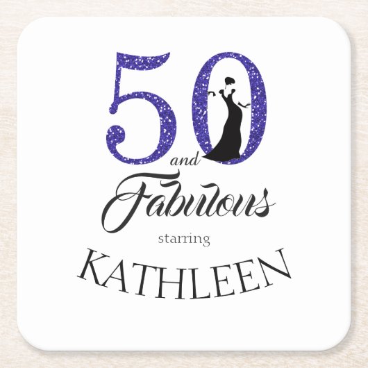Blue 50 en Fabulous Birthday Party Custom Name Kartonnen Onderzetters (Voorkant)