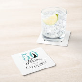 Blue 50 en Fabulous Birthday Party Custom Name Kartonnen Onderzetters (Insitu)