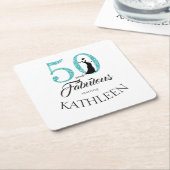 Blue 50 en Fabulous Birthday Party Custom Name Kartonnen Onderzetters (Schuin)