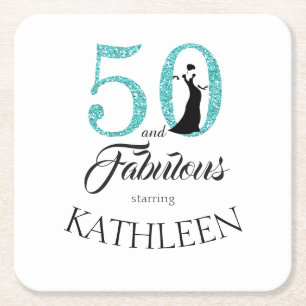 Blue 50 en Fabulous Birthday Party Custom Name Kartonnen Onderzetters
