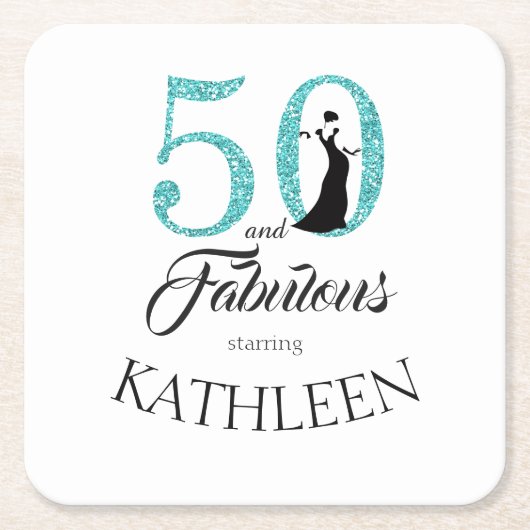 Blue 50 en Fabulous Birthday Party Custom Name Kartonnen Onderzetters (Voorkant)