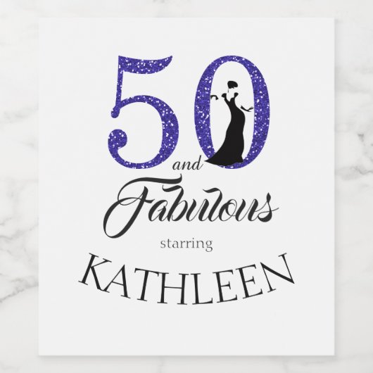 Blue 50 en Fabulous Birthday Party Custom Name Wijn Etiket (Enkel label)