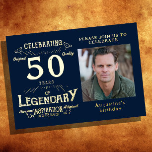Blue 50th Birthday  Gold Folie Uitnodiging