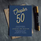 Blue 50th Birthday Gold Script 50 Kaart