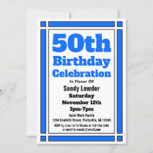Blue 50th Birthday Invitation