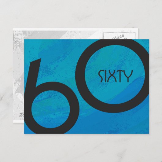 Blue 60 Decade Birthday Briefkaart (Voorkant / Achterkant)