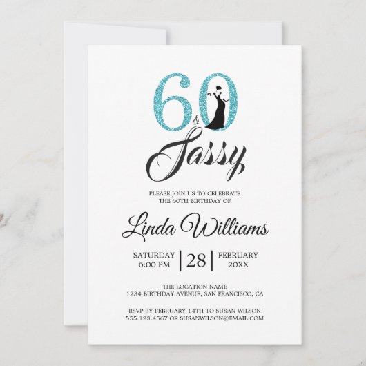 Blue 60 en Sassy | 60e uitnodiging van de Birthday (Voorkant)