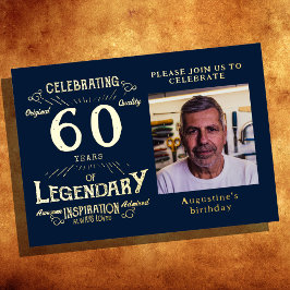 Blue 60th Birthday  Gold Folie Uitnodiging