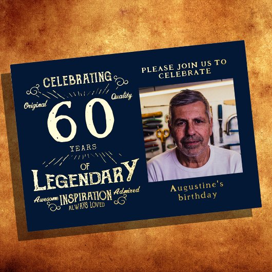 Blue 60th Birthday Gold Folie Uitnodiging