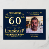 Blue 60th Birthday Gold Folie Uitnodiging (Voorkant)