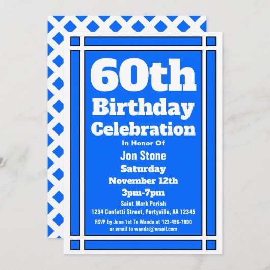 Blue 60th Birthday Kaart (Voorkant / Achterkant)