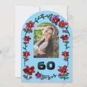 Blue 60th Birthday Party Whimsical Doodle Flowers Kaart (Achterkant)
