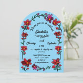 Blue 60th Birthday Party Whimsical Doodle Flowers Kaart (Staand voorkant)