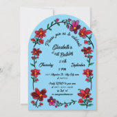 Blue 60th Birthday Party Whimsical Doodle Flowers Kaart (Voorkant)