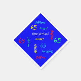 Blue 65th Birthday Party Reponing Names Paper Servetten