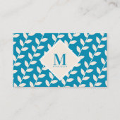 Blue 70s Retro Leaf Monogram Initiaal Visitekaartje (Voorkant)
