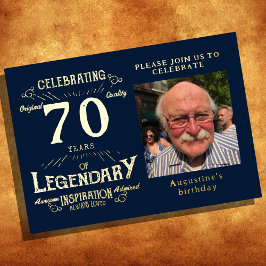 Blue 70th Birthday  Gold Folie Uitnodiging