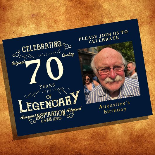 Blue 70th Birthday  Gold Folie Uitnodiging