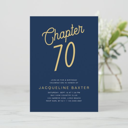 Blue 70th Birthday Gold Script 70 Kaart (Staand voorkant)