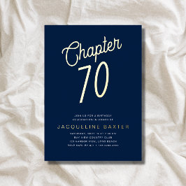 Blue 70th Birthday Gold Script Chapter 70 Party Folie Uitnodiging
