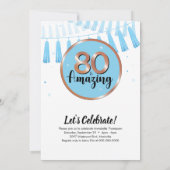 Blue 80 & Amazing 80th Birthday Party Invitation Kaart (Achterkant)
