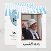 Blue 80 & Amazing 80th Birthday Party Invitation Kaart (Voorkant / Achterkant)