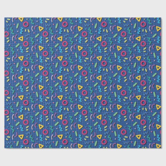 Blue 80s Memphis Pattern Cadeaupapier (Vlak)