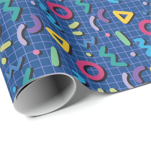 Blue 80s Memphis Pattern Cadeaupapier (Rol Hoek)