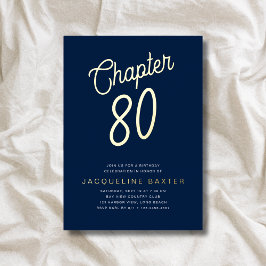 Blue 80th Birthday Gold Script Chapter 80 Party Folie Uitnodiging