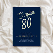 Blue 80th Birthday Gold Script Chapter 80 Party Folie Uitnodiging