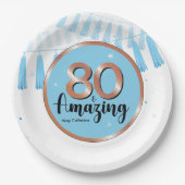 Blue 80th Birthday Party Paper Bord (Voorkant)