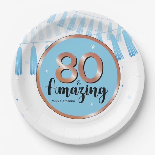 Blue 80th Birthday Party Paper Bord (Voorkant)