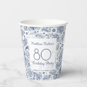 Blue  80th Birthday Party Paper Cup Papieren Bekers (Voorkant)