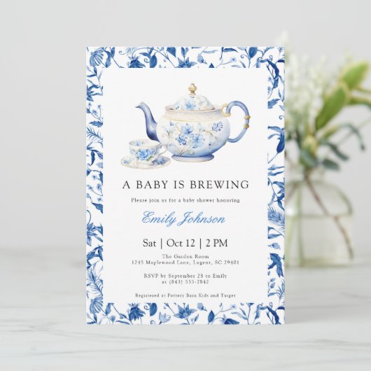 BLUE A Baby is Brouwen Baby shower Uitnodiging (Staand voorkant)