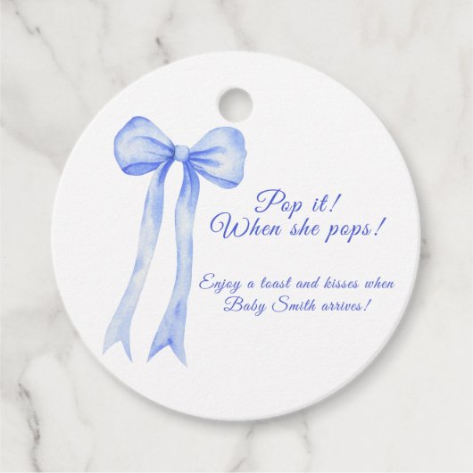 Blue a Bow Baby shower Pop het! Bedankjes Labels (Voorkant)