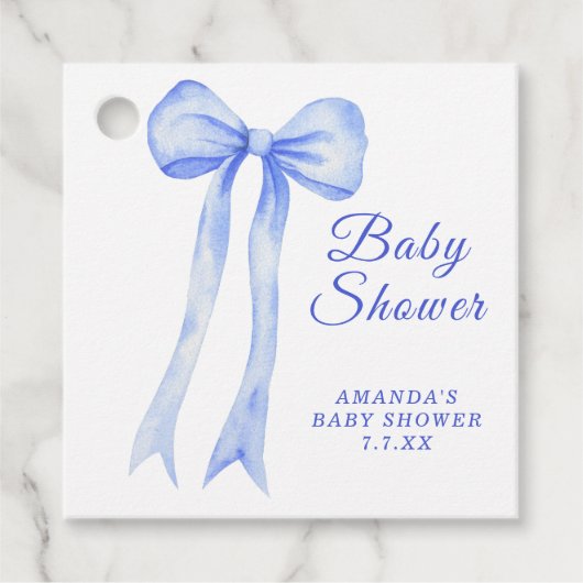 Blue a Bow Het is een Boy Baby shower Bedankjes Labels (Voorkant)