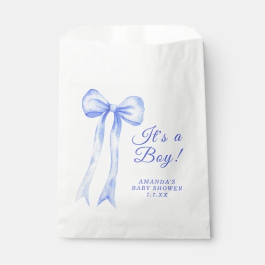 Blue a Bow Het is een Boy Baby shower Bedankzakje (Voorkant)