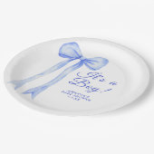 Blue a Bow Het is een Boy Baby shower Papieren Bordje (Gekanteld)