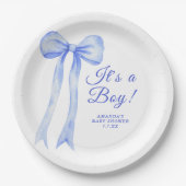 Blue a Bow Het is een Boy Baby shower Papieren Bordje (Voorkant)