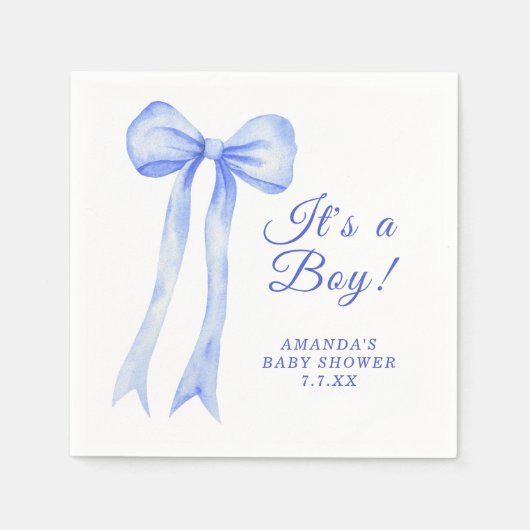 Blue a Bow Het is een Boy Baby shower Servet (Voorkant)