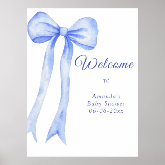 Blue A Bow - Welkom baby shower Party Poster (Voorkant)