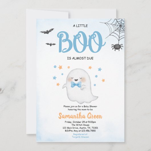 Blue A Little Boo Baby shower Invitation Kaart (Voorkant)