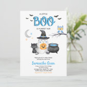 Blue A Little Boo Baby shower Kaart (Staand voorkant)