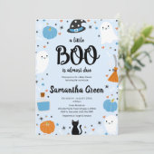 Blue A Little Boo Baby shower Kaart (Staand voorkant)