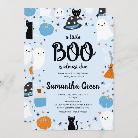 Blue A Little Boo Baby shower Kaart (Voorkant / Achterkant)