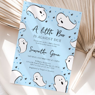Blue A Little Boo Baby Shower Kaart