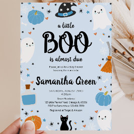Blue A Little Boo Baby Shower Kaart