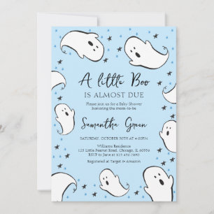 Blue A Little Boo Baby shower Kaart