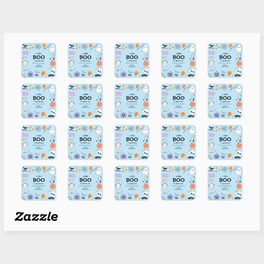 Blue A Little Boo Halloween Baby shower Bedankt Vierkante Sticker (Vel)